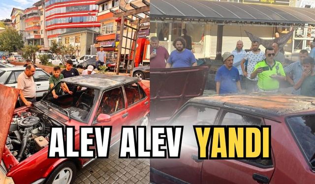 Araç cadde ortasında alev alev yandı