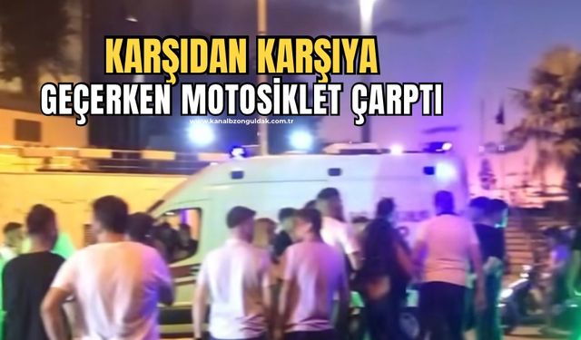 Yaya geçitinde karşıya geçen kadına motosiklet çarptı!