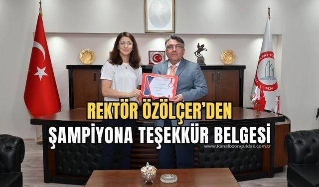 Rektör Özölçer’den BEUN Öğrencisi ve Avrupa Şampiyonu Basancı’ya Teşekkür Belgesi