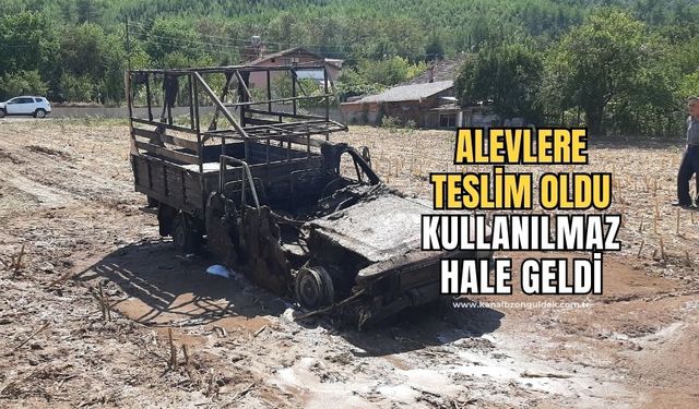 Alev alan kamyonet kullanılmaz hale geldi