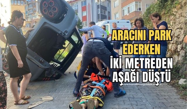 Emekli ebe aracını park etmek isterken alt yola uçtu