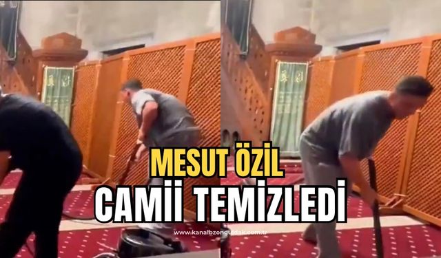 Devrekli Mesut Özil, camii temizliğine yardım etti