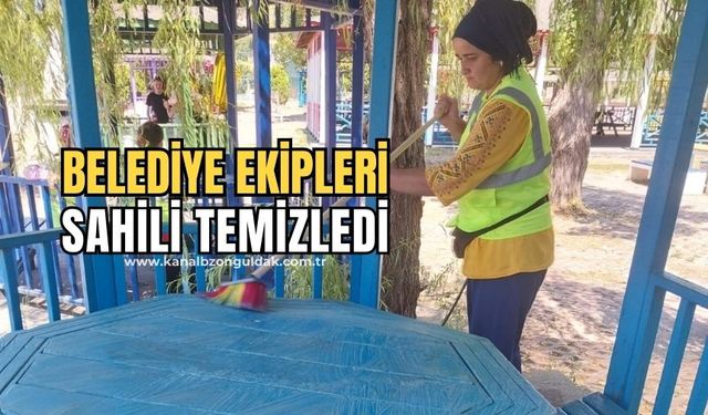 Kozlu Belediyesi ekiplerinden sahilde temizlik çalışması