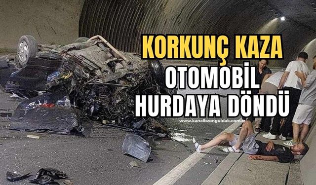 Tünellerde feci kaza: Otomobil hurdaya döndü 2 kişi yaralandı