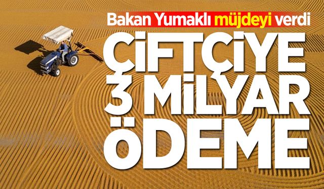 Çiftçiye 3 milyar lira ödeme yapılacak