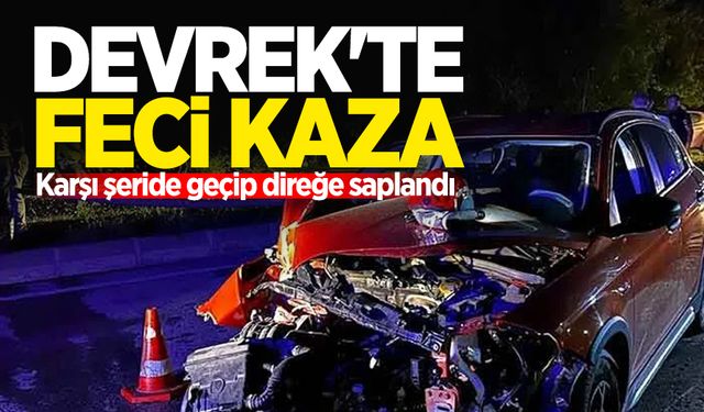 Devrek'te feci kaza: Karşı şeride geçip direğe saplandı