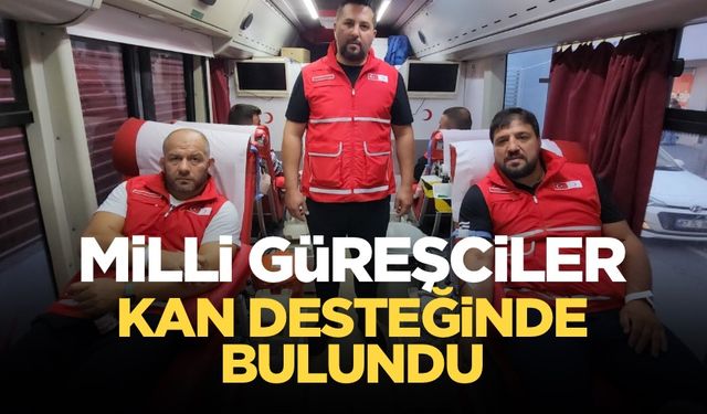 Milli güreşçiler, genç sporcularla buluşup kan bağışladı