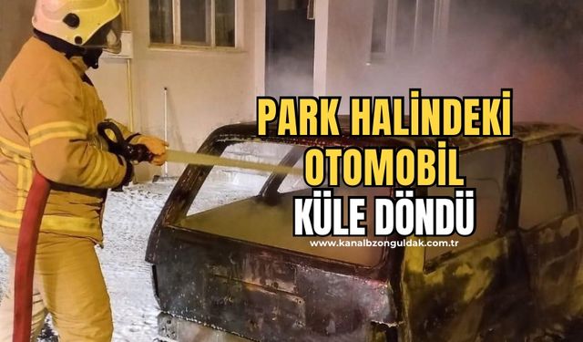 Alevler içinde kalan otomobil kullanılmaz hale geldi