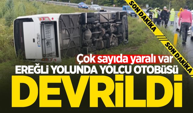 Zonguldak-Ereğli yolunda yolcu otobüsü devrildi: Çok sayıda yaralı var!