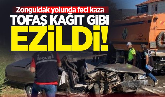 Zonguldak yolunda feci kaza: Tofaş kağıt gibi ezildi!