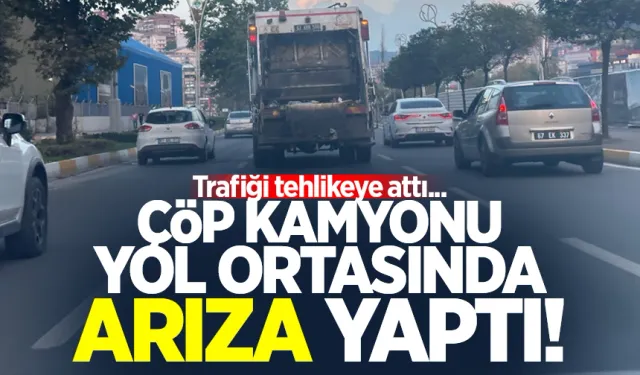 Zonguldak'ta çöp kamyonu yol ortasında arıza yaptı!