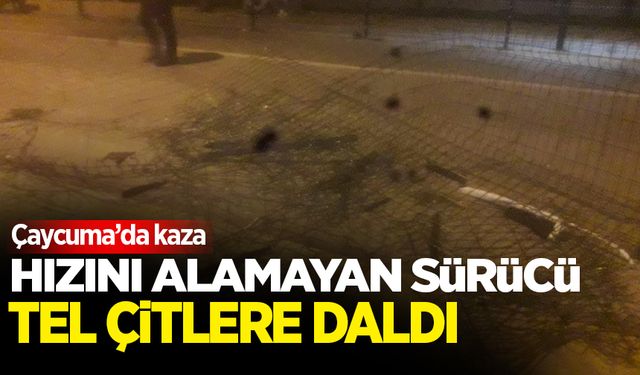 Çaycuma'da hızını alamayan otomobil tel çitlere zarar verdi