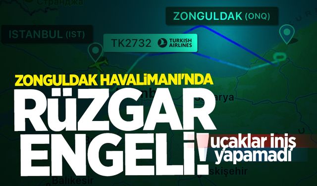 Zonguldak Havalimanı'nda rüzgar engeli, uçaklar iniş yapamadı