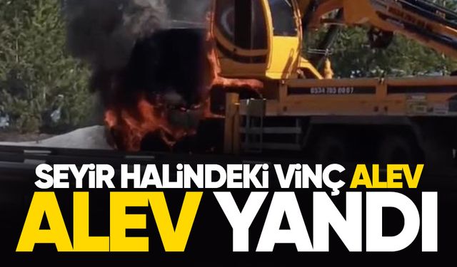 Seyir halindeki vinç alev alev yandı