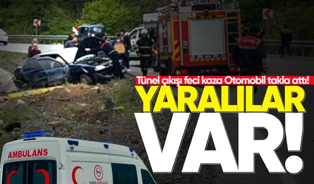Tünel çıkışı feci kaza: Otomobil takla attı! Yaralılar var