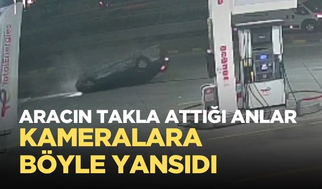 Otomobilin kaldırıma çarpıp ters döndüğü anlar kamerada