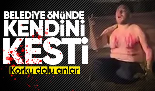 Belediye önünde yarı çıplak eylem: Kesici aletle kendine zarar verdi!
