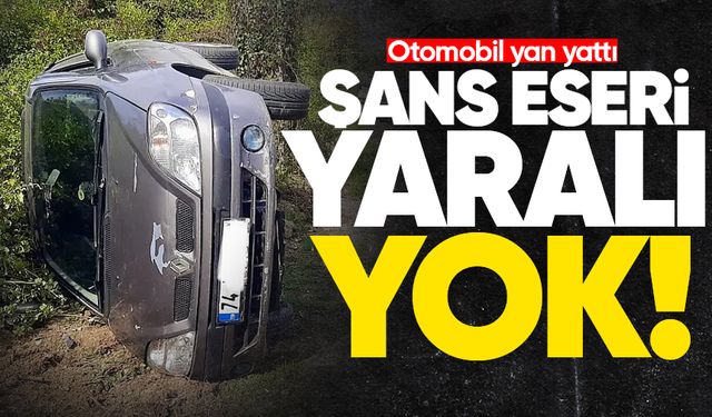Otomobil yan yattı: Şans eseri yaralanan olmadı!