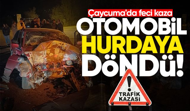 Çaycuma'da feci kaza: Otomobil hurda yığınına döndü!