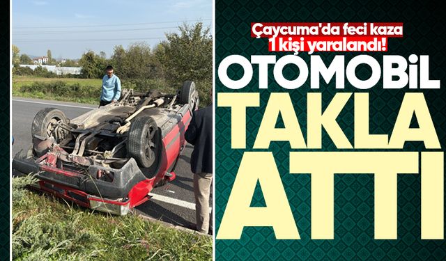 Çaycuma'da feci kaza: Otomobil takla attı!
