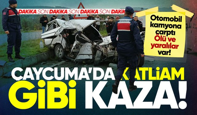 Çaycuma'da katliam gibi kaza: Otomobil kamyona saplandı! Ölü ve yaralılar var!