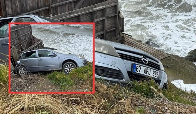 Park halindeki araç geri geri kayarak uçurumdan düştü