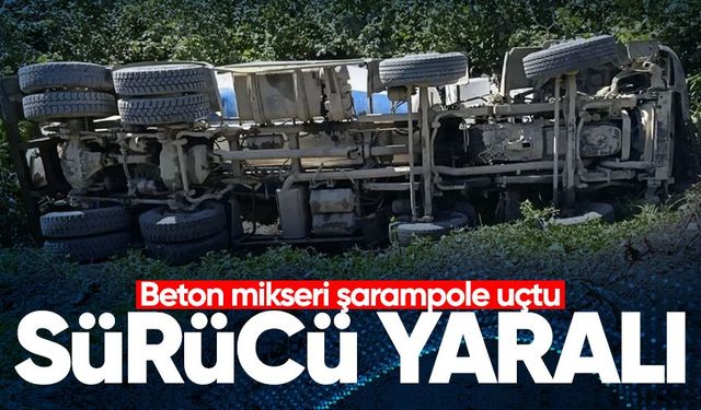 Beton mikseri şarampole uçtu: Sürücü yaralandı