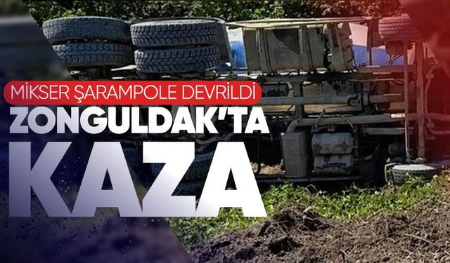 Zonguldak'ta kaza mikser şarampole devrildi