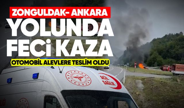 Zonguldak-Ankara yolunda otomobil takla attı: Alevlere teslim oldu