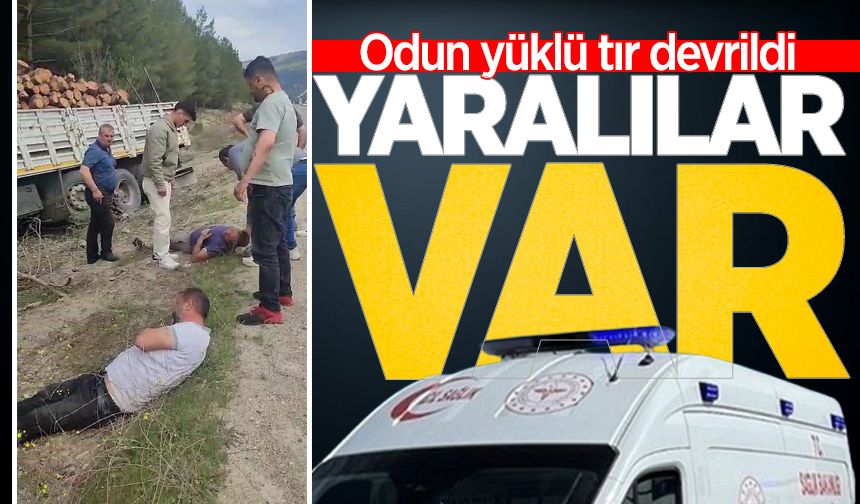 Odun yüklü tır devrildi: 2 yaralı