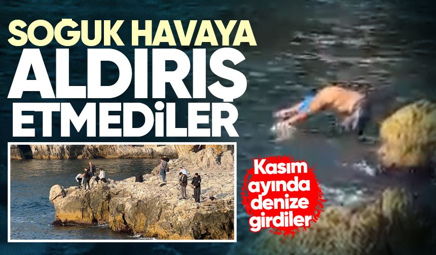 Soğuk havaya aldırış etmeyip Kasım ayında denize girdiler