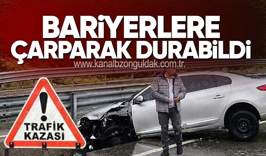 Kontrolden çıkan otomobil bariyerlere çarptı