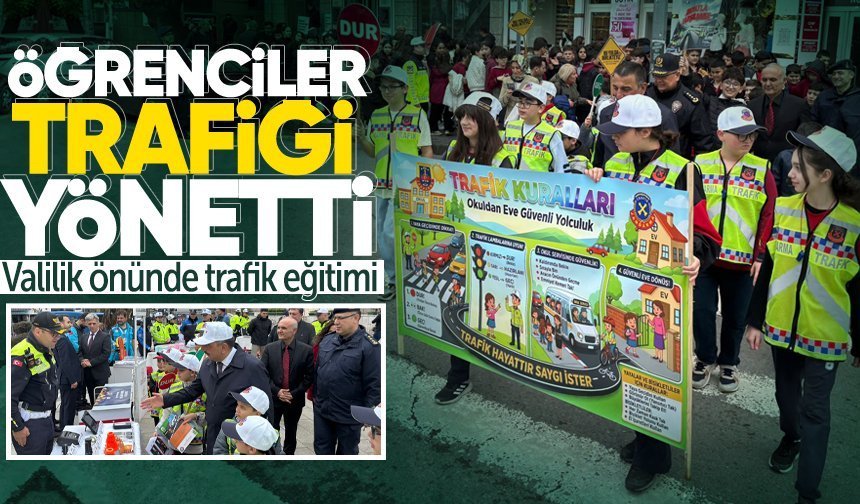 Valilik önünde trafik eğitimi: Kurallar uygulamalı anlatıldı