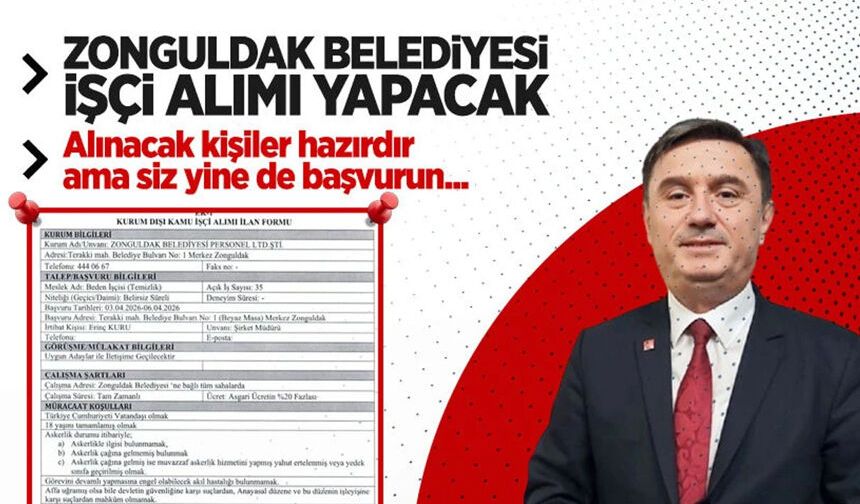 Zonguldak Belediyesi'ne çok sayıda personel alınacak