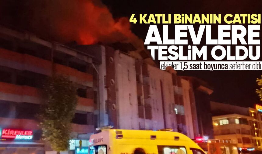 Çaycuma’da 4 katlı binanın çatısı alevlere teslim oldu