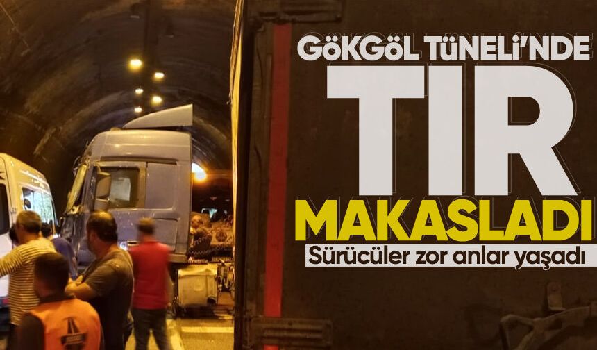 Gökgöl Tüneli'nde tır makasladı! Sürücüler zor anlar yaşadı