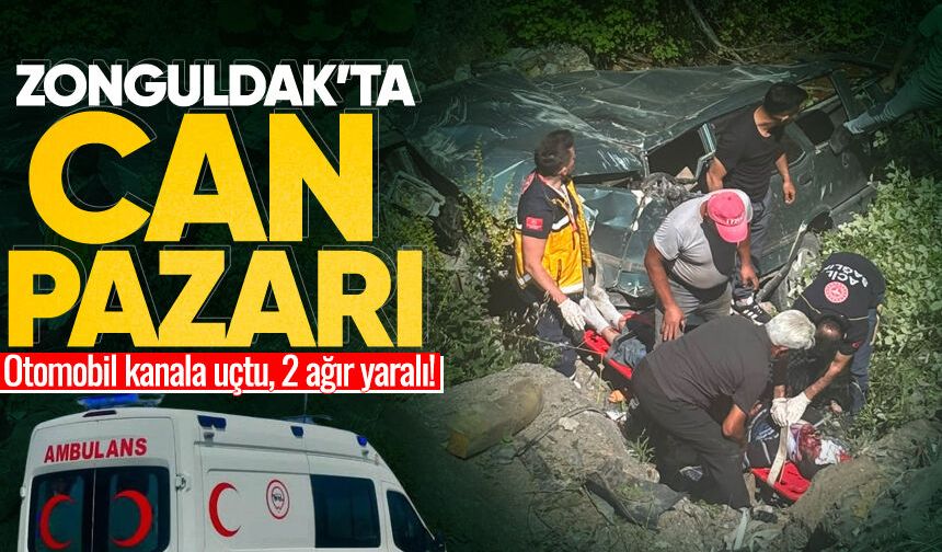 Zonguldak'ta feci kaza: Otomobil kanala uçtu, 2 ağır yaralı!