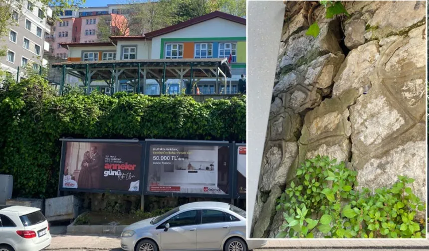 Merkez Anaokulunun istinat duvarı yarıldı: Mahalle sakini endişeli