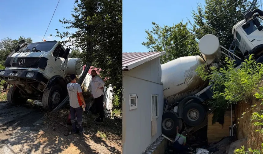 Kozlu'da facianın eşiğinden dönüldü! Beton mikseri evin üzerine devrildi