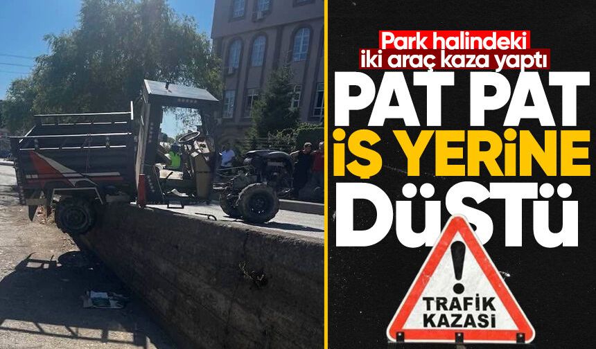 Park halindeki iki araç kaza yaptı: Pat Pat iş yerine düştü