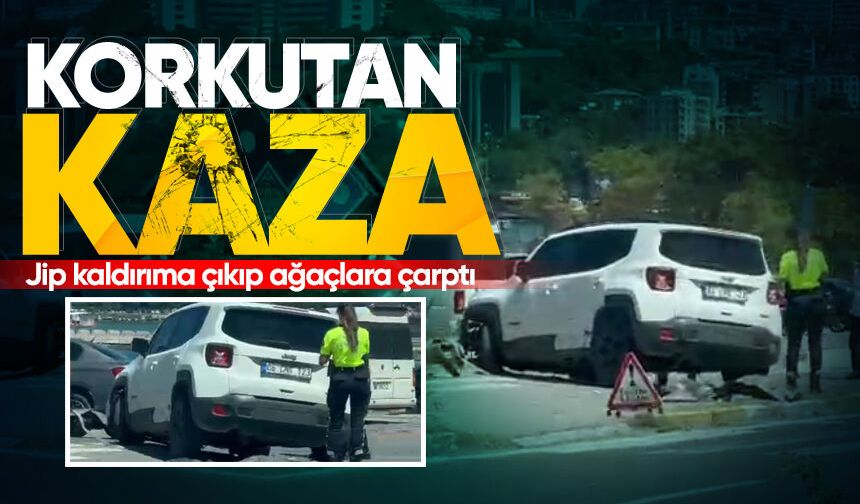 Zonguldak'ta korkutan kaza: Jip kaldırıma çıkıp ağaçlara çarptı