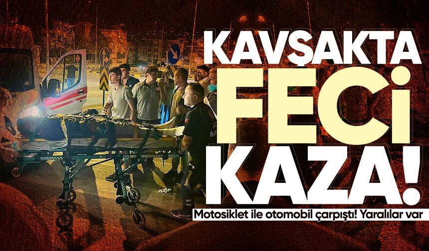 Kavşakta kaza: Motosiklet ile otomobil çarpıştı! Yaralılar var