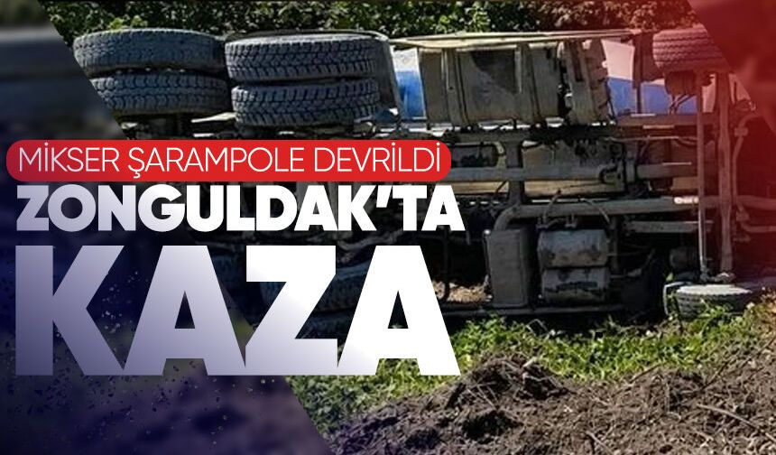 Zonguldak'ta kaza mikser şarampole devrildi