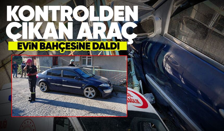 Kozlu’da kontrolden çıkan otomobil bahçe duvarına çarptı
