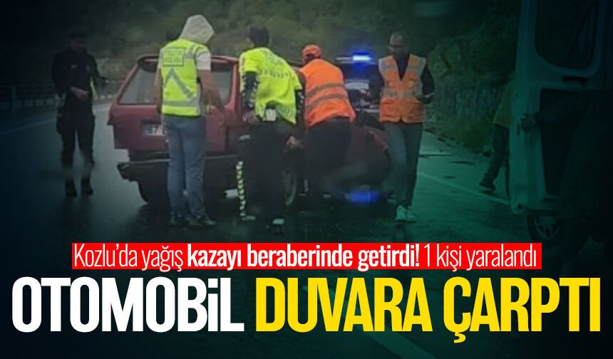 Kozlu’da yağış kazayı beraberinde getirdi: Otomobil duvara çarptı