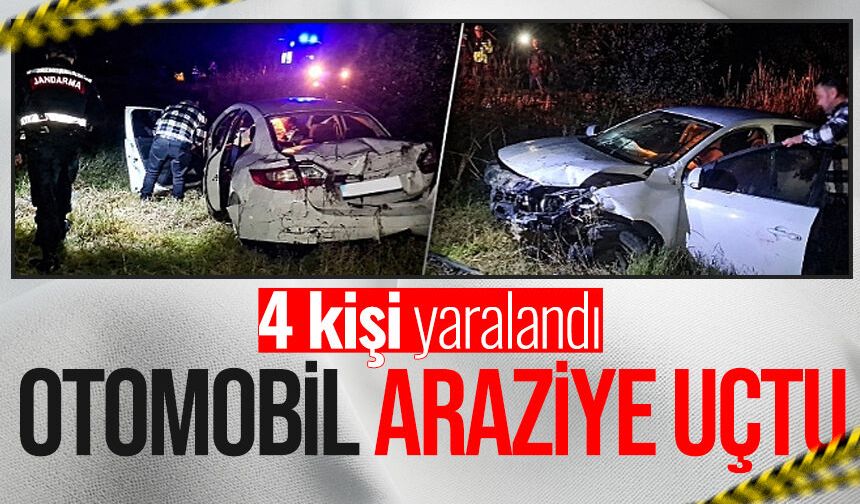 Otomobil araziye uçtu: 4 kişi yaralandı