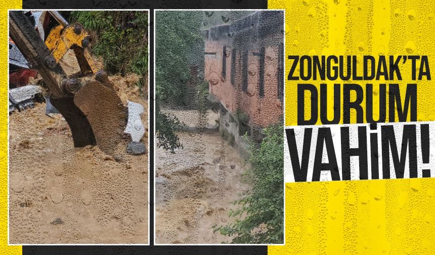 Zonguldak'ta sağanak yağış heyelanlara neden oldu, iş yerini su bastı