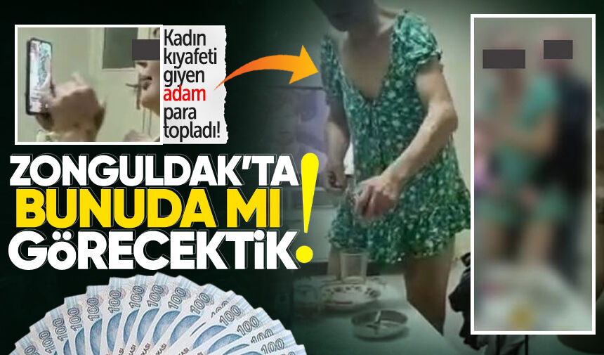 Devrek’te şok görüntü: Kadın kıyafeti giyen adam para topladı!