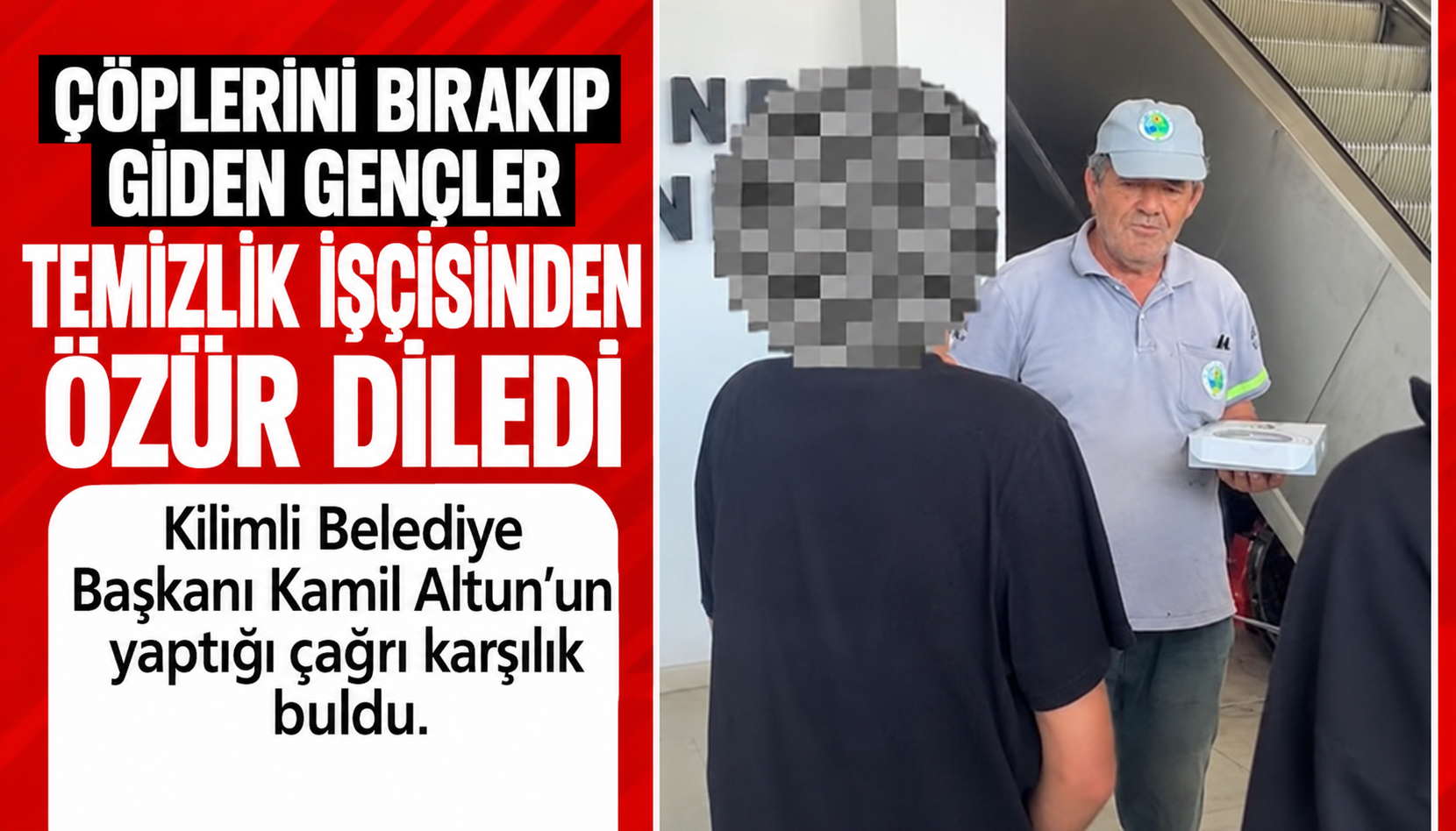 Çöplerini bırakıp giden gençler temizlik işçisinden özür diledi